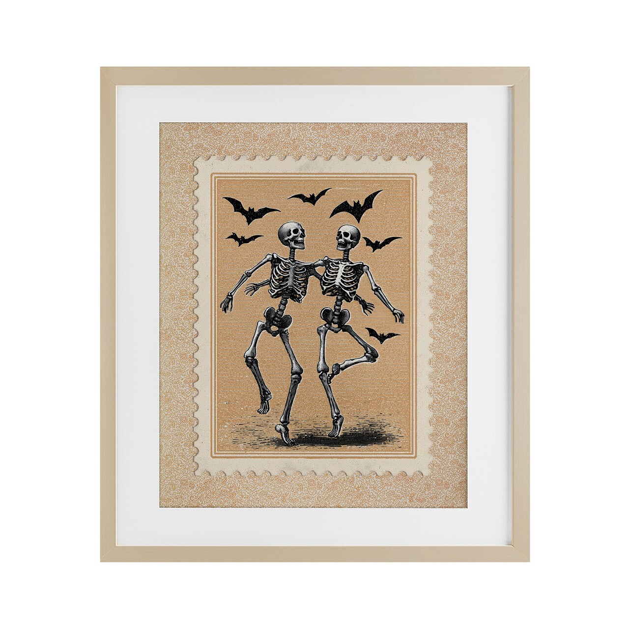 Stupell Industries Vintage Dancing Skeletons Stamp Framed Print Under Glass, design by Arlington Prints